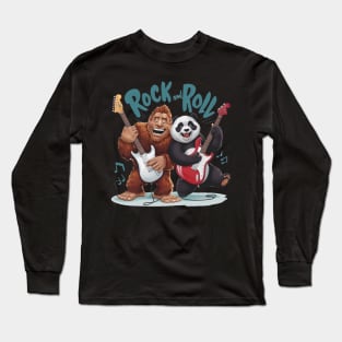 Rock And Roll BigFoot And Panda Jam Session Long Sleeve T-Shirt